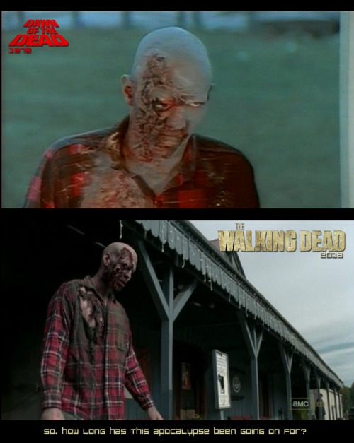 2tp:  Dawn of the dead, 1978The Walking dead, 2013 So, how long has this apocalypse been going on for?