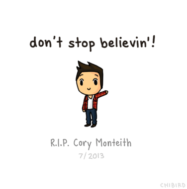 youarewortheverything:  beautifulsmiles-beautifulfaces:  chibird:  A small tribute to Cory Monteith, who starred on Glee.  Rip <3  :(