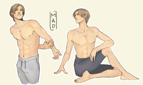 letmelivexxart:Once you draw Leon stretching and doing yoga you can never get the image out of the h