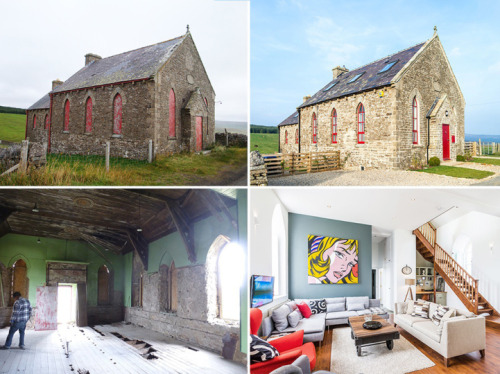 asylum-art-2:  Church to Airbnb by Evolution Design  Chapel on the Hill is a Gothic-style old church located in Forest-in-Teesdale, England and  surrounded by pasture and rolling hills. The transformation from  crumbling church to Airbnb weekend getaway