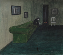 thunderstruck9:  Robert Storm Petersen (Danish, 1882-1949), Interior with seated figure, label dated 1916 on verso. Oil on canvas, 36 x 41 cm.