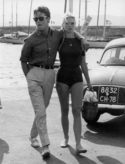 Brigitte Bardot in Saint-Tropez with then-husband, Jacques Charrier. Circa 1960.