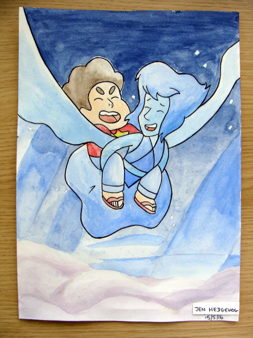 jenhedgehog:   What can I say?  I saw the preview for the next Steven Universe episode  and was inspired to draw something based on it.  It’s so good to finally  see Lapis being happy :’)This was my first ever attempt at  using watercolours!  It
