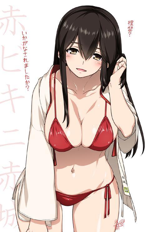 shibu0072:  黒ってイメージ沸きにくかったから赤ビキニの赤城先輩 　#おっぱ一航戦