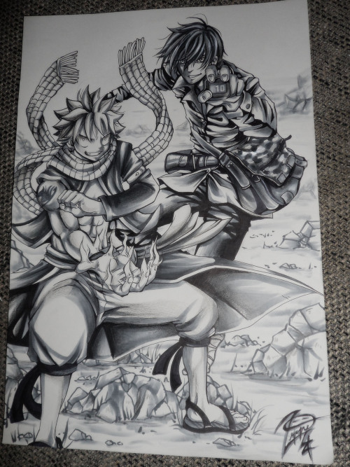 zippi44:  It’s been a while since the last time I drew in a traditional way. It was fun!My friend is a kindergartener and one of her kids has a 11 years old brother and he is a huge fan of Btooom and Fairy Tail - I made it for him. I hope he likes it.