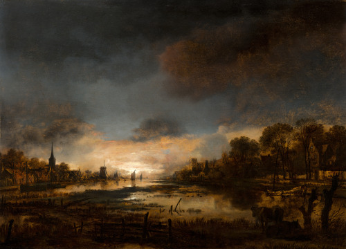 River Landscape at Sunset, Aert van der Neer, ca. 1650