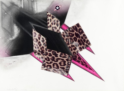 thunderstruck9:Colin Self (British, b. 1941), Study for a Leopardskin Nuclear Bomber, 1998. Collage,