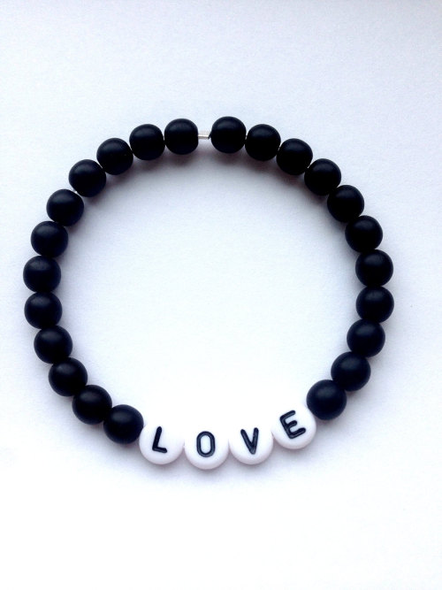LOVE Black Matte Beaded Bracelet - Words Inspiration Customized Personalized Initial Monogram Stretc