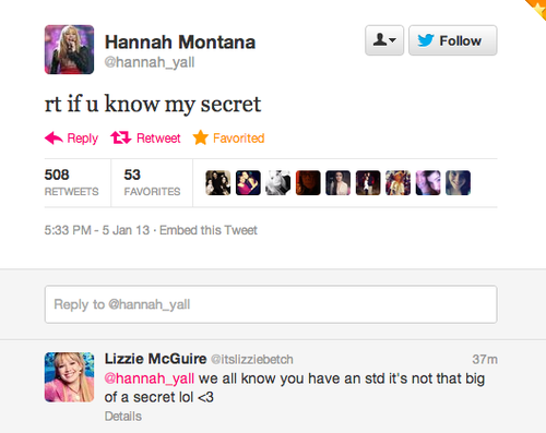 rlyhigh:   lizzie mcguire vs hannah montana smackdown 