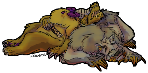 some very large sleepy creatures with some very small friends