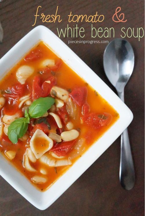 piecesinprogress:  This vegan & gluten free soup is one of my favorite recipess. It starts with mountains of fresh tomatoes (I purposely leave the skin on although most people peel them so that I can have chunks of tomatoes in the finished product).