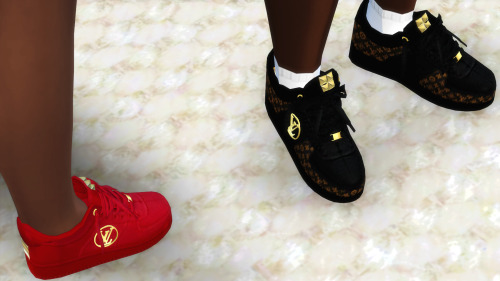 xxblacksims: .LV Shoes Male and Female.Triangle 3 stud Earrings.Queen Braids up Bun-All ages.Queen c