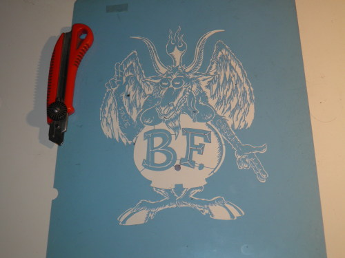  testeando stencil 23cm x 18.5cm baphomet + rat fink original art by: coop 2020