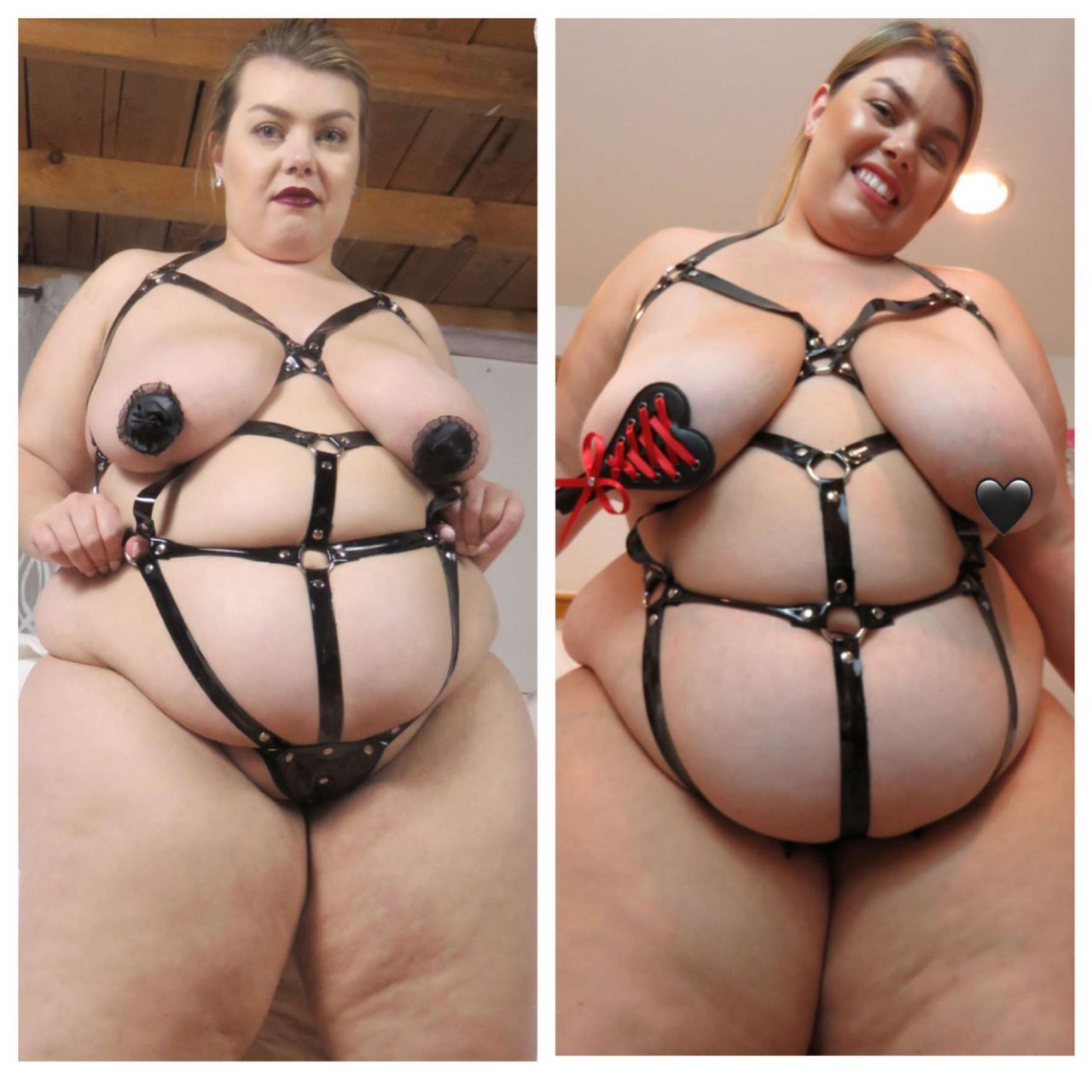 ssbbw-chloe:I have an new update in this sexy leather bondage outfit! I wore in a set a few years ago and squeeeeeezed into it again for you 🖤 looks like I’ve gained a little weight too 😏BIGCUTIES.COM - Model: Chloe - Beautiful Gaining Chubby