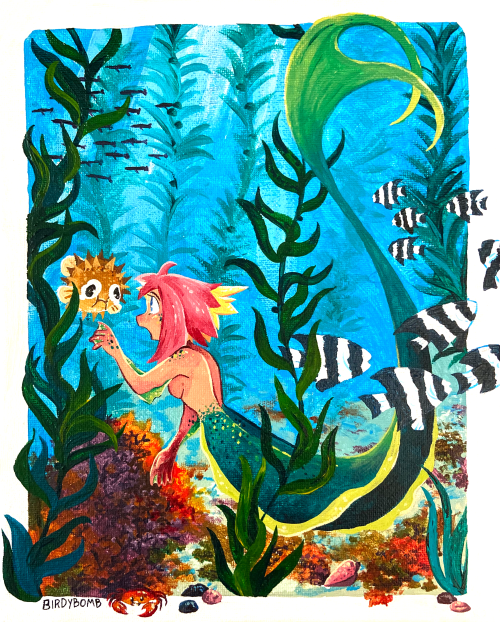 birdybomb:Kelp forest mermaidOh gosh. Look at that craaaaab. Look at those colors&hellip;. look at t