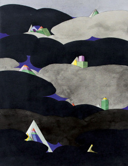 jareckiworld:Keizo Morishita  -  Archipelago    (mixed media, watercolor on cardboard, 1992) 