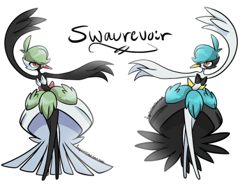 Swanna+Mega Gardevoir fusion “Swaurevoir” with regular and shiny cause sometimes I gotta pokemon. I 