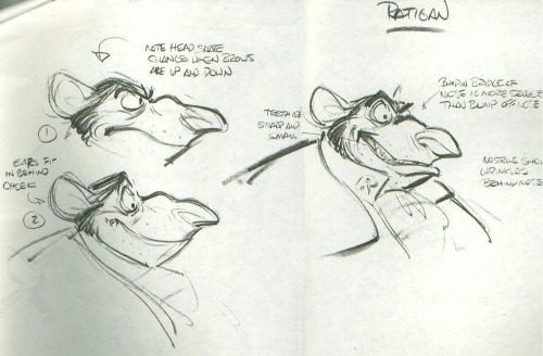 the-disney-elite:Glen Keane’s model sheets for Ratigan from Disney’s The Great Mouse Detective (1986