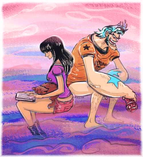 @frobinfandays: Robin and Franky fanart for WEEK 4 (“reading” prompt) of the FRobin Month 2022, insp