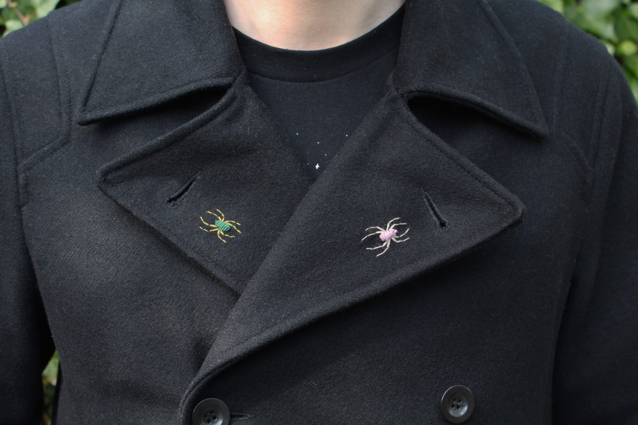 theoldneedle:  Added another spider to my coat, by the time winter is here I’ll