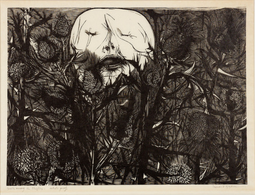 Leonard Baskin (American, 1922-2000, b. New Brunswick, NJ, USA) - Death Among The Thistles, 1959, Wo