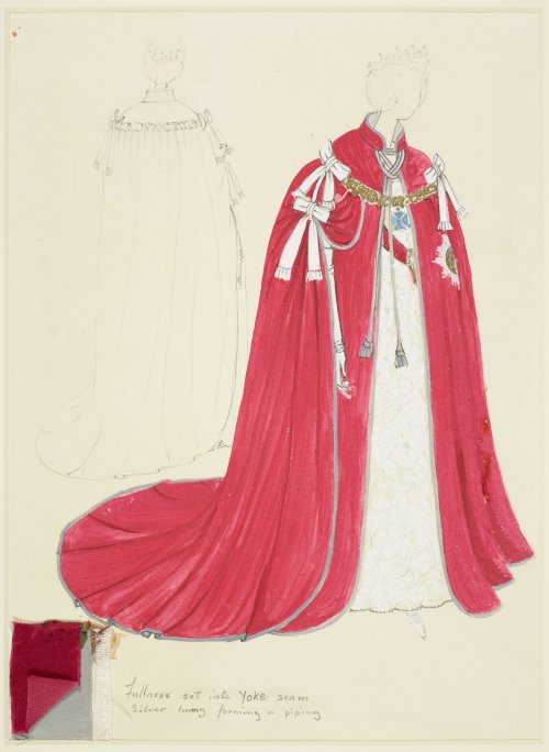 Queen Elizabeth II’s mantle of the Order of the British Empire, 1952, made by Ede and Ravenscroft, d