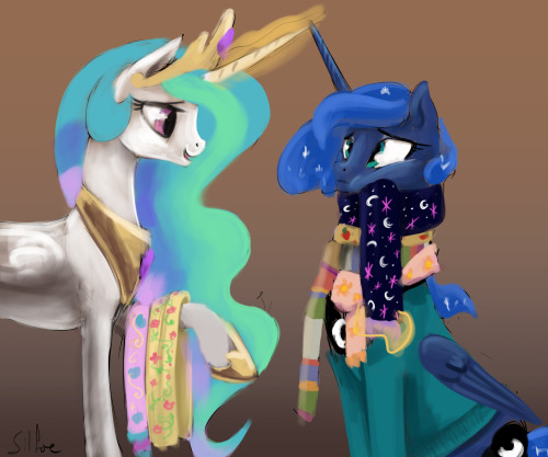 royalsketchbook:  L: Can’t…. Breathe… Can’t turn… any blue-er C: Now, stop being so melodramatic. These scarves are all so cute, I’m just having a hard time deciding which looks best on you!  x3! Poor Lulu~ <3