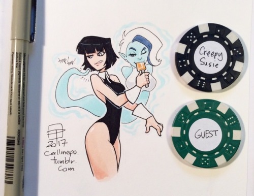 callmepo: The popsicle thief.    Gothsicle tiny doodle of swimsuit Creepy Susie with guest star Phanty.  < |D’‘‘