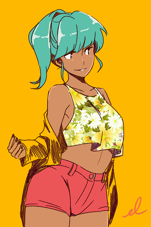 mayuiki-art:  been thinking about crop tops and high waist shorts (also trying not to be lazy cause all i do is play persona 5 now)