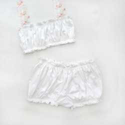 coquettefashion:White Pink Lace Crop Top &amp; Bloomer Set