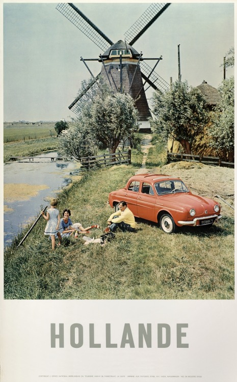 Promotional poster of the Netherlands, 1950s. The car is a Renault Dauphine 1956 by Gordini. Identif