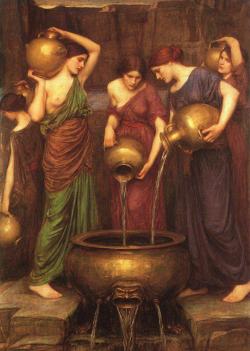   John William Waterhouse: The Danaïdes - 1903 The fifty daughters of Danaus. He fled with his daughters in fear of his twin brother Aegyptus, but the fifty sons of Aegyptos followed them to Argos and forced Danaus to give them his daughters in marriage.