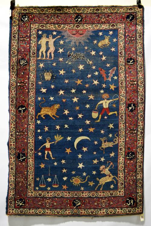 suzani:Persian ‘zodiac’ rug, probably Kerman area, south west Persia, early 20th century, 6ft. 7in. 