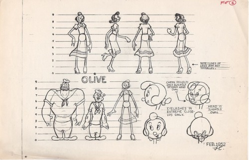 Popeye model sheets (and Bluto, Olive, and Wimpy), from Famous Studios, which grew out of Fleischer 
