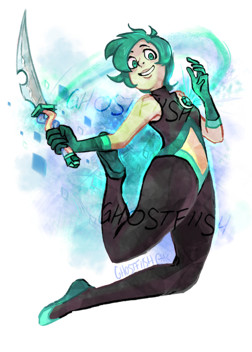 ghostfiish: Gemsona Commission for @jigokuhana‘s Dioptase!  What a fun design, I had a bl