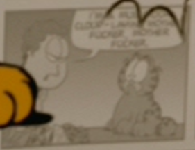 deanky: deanky: Last night I learned in the movie Garfield Gets Real there is a barely visible edited panel of Jon saying motherf*cker  ZOOM enhance 