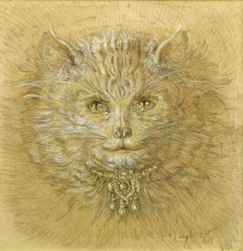 soul-luminnous-eyes: Thierry Bosquet, 1937-Portrait of a Cat, 1981, pencil and gouache on paper, 39x