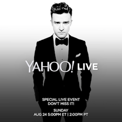 yahoolive:  It’s a Special Live Event with Justin Timberlake on Sunday the 24th at 5pm ET/ 2pm PT only! Don’t Miss It! #YahooLive #JT2020Tourhttp://yhoo.it/1uYAKew