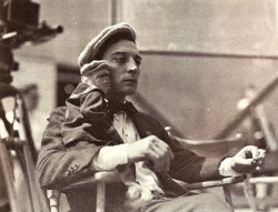 Buster Keaton with a pet monkey in a sailor