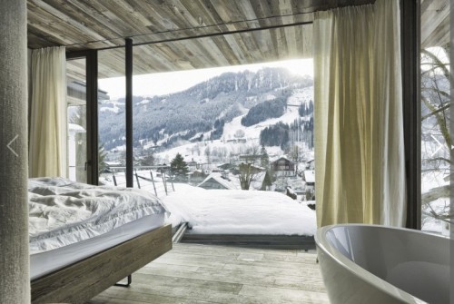 {Rustic and refined. A modern lodge. Always pine for something woodsy around this time of year.} Enc