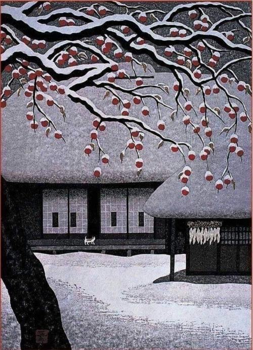 lilacsinthedooryard:Kazuyuki Ohtsu (Japan, b 1935)Sudden Snow     1954 woodblock print