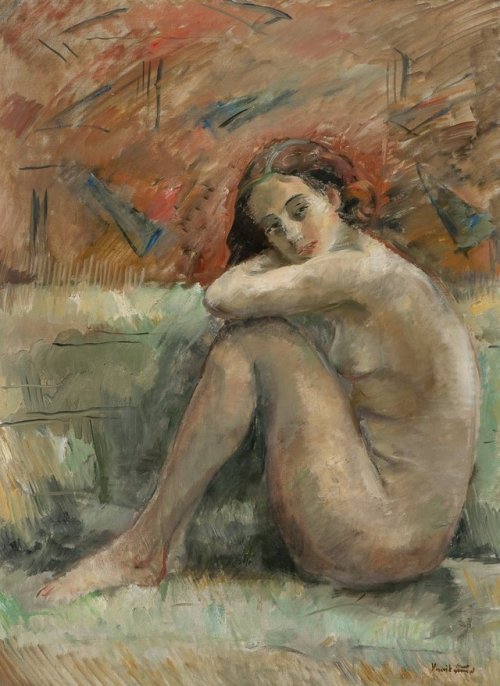 Seated Nude   -   Henrik Louis Lund Norwegian, 1879–1935 Oil on canvas, 106 x 78 cm.