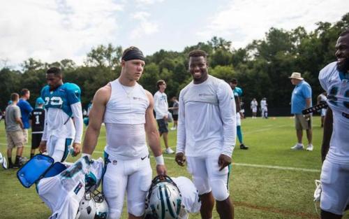 Rookie ManChristian McCaffrey Carries The Equipment For His More Seasoned Mates. He Will Prove a Phe