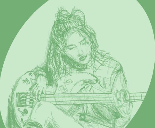 woodzbfgf:guess this is a series now ! here’s sunmi with her bass&lt;3[Image ID: Sketchy d