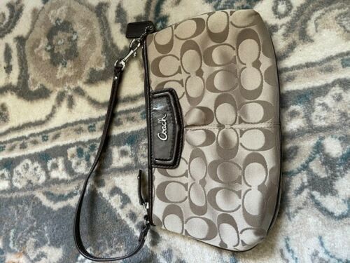 $15.19 ~ Purse or Handbag - Coach wristlet large canvas and leather brown, Tote Bag Accessories, Bag