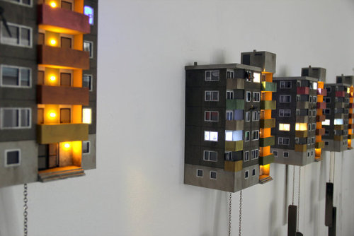 archatlas:  Cuckoo Blocks by Guido Zimmermann  “Cuckoo Blocks” are Zimmermann’s answer to the traditional cuckoo clocks from the Black Forest in Germany. They present a contemporary view of urban living and compelling architecture. The hull is new,