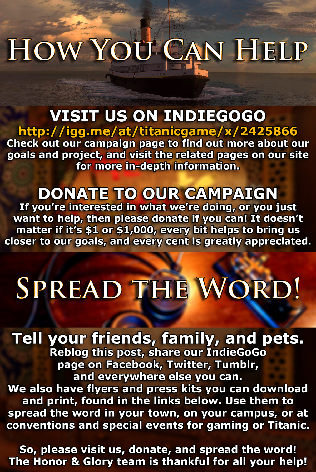 titanic-honor-and-glory:The IndieGoGo campaign for Titanic: Honor and Glory is live
