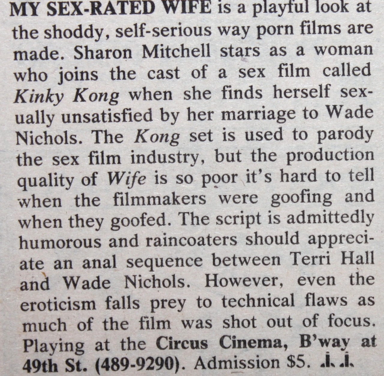 screwmag:  Review of My Sex-Rated Wife August 1, 1977  GRINDHOUSE