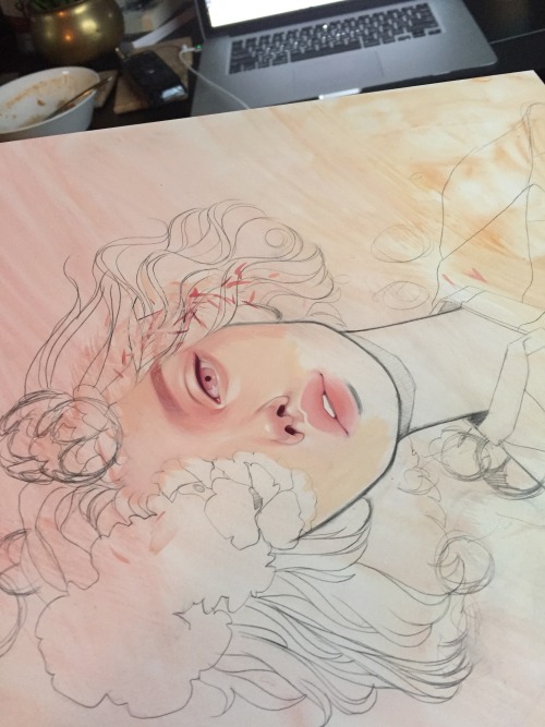 kelseybeckett:  A little bit of process photos for my lovely tumblr babes. Sorry for the empty soup bowl I the background. I had started this painting as something different and it wasn’t working, so I started over. Good decision. Trust your gut. 