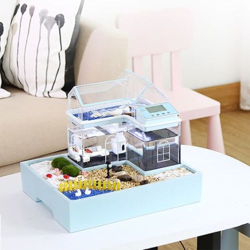 kuroialya: Creative Small Fish Tank Mini Office Fish Tank Small Aquarium Ecological Fish Tank Lazy F